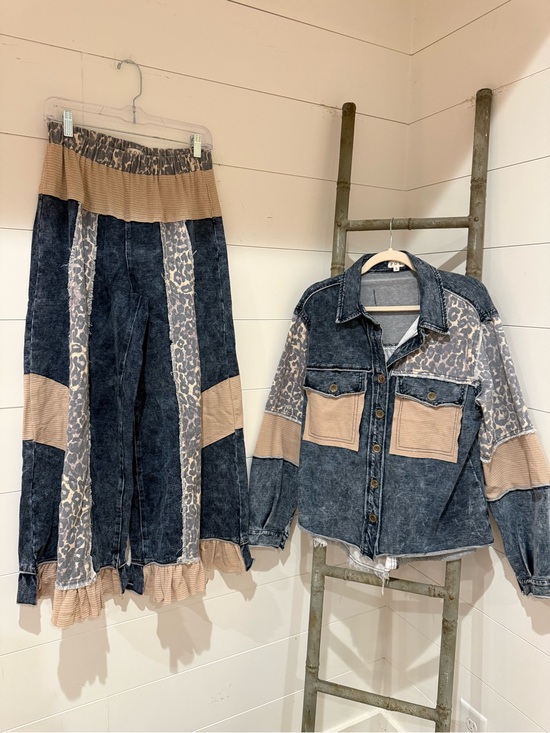 POL Pants - NEW POL SET : “The Demmie”Leopard & Washed  Denim Jacket &Pant Set